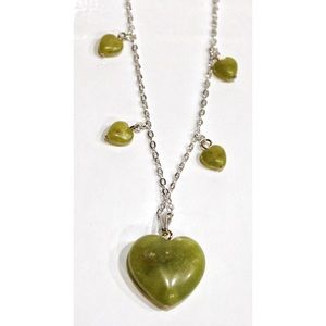 Sterling Silver 925 Connemara Marble Green Heart Necklace